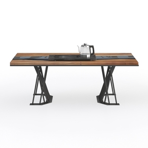 Modern Industrial Solid Wood Metal Dining Table 3D Model