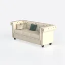 Classic Chesterfield Tufted Leather Three Seater Sofa 3D Model Left 45 Degree View