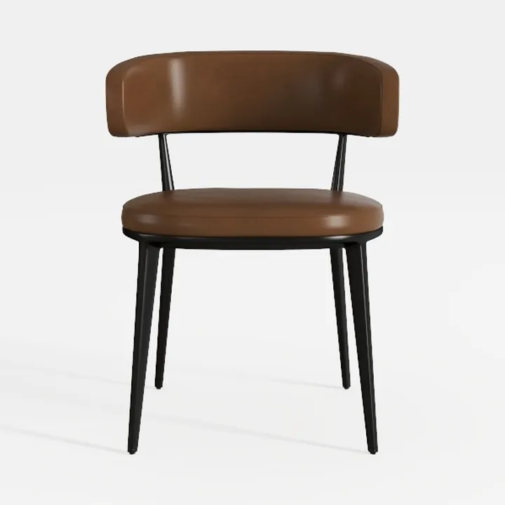 Modern Brown Leather Upholstered Black Metal Frame Dining Chair 3D Model