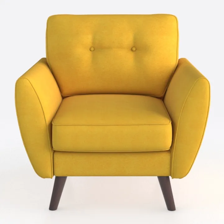 Mid Century Modern Yellow Fabric Armchair 3D Model