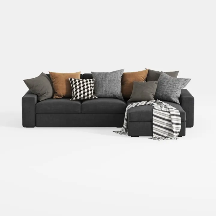 Modern Dark Fabric L Shaped Sectional Sofa With Decorative Pillows 3D Model