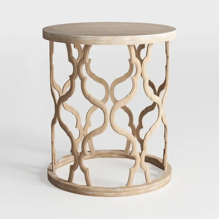 Rustic Solid Wood Round Decorative Side Table 3D Model