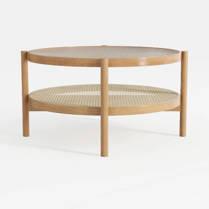 Minimalist Oak Rattan Two Tier Round Coffee Table 3D Model