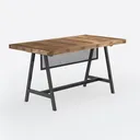 Industrial Solid Wood Metal Frame Dining Table 3D Model Right 45 Degree View