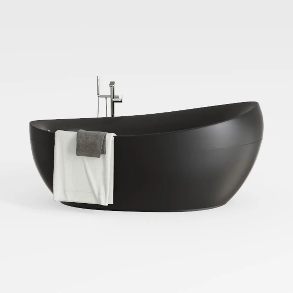 70" Oval Freestanding Bathtub Modern Black Soaking