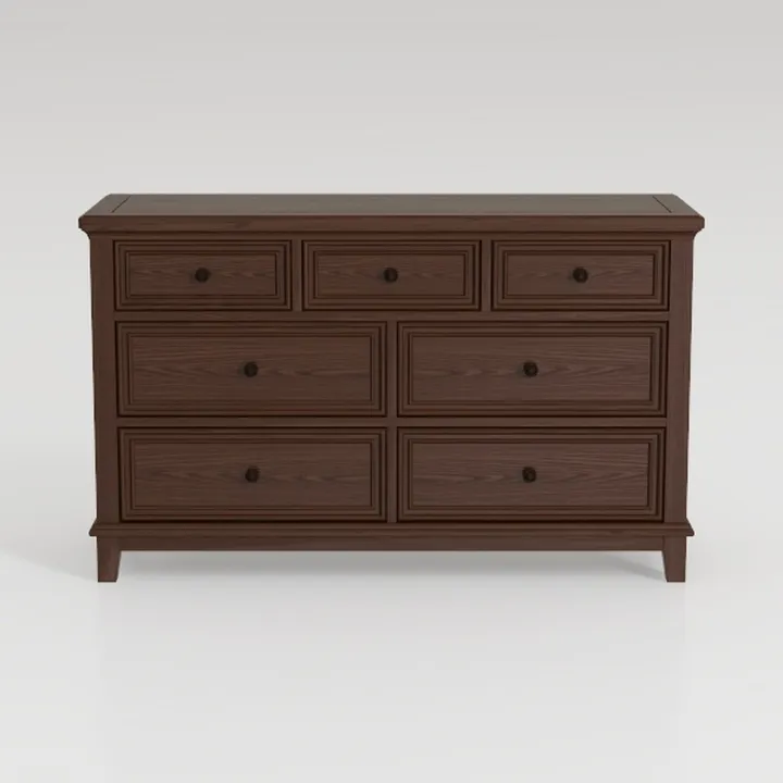 Traditional Solid Walnut Wood 7 Drawer Dresser 3D Model