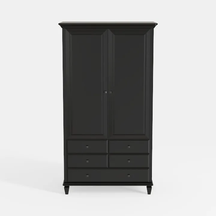 Minimalist Black Solid Wood Wardrobe With Drawers 3D Model
