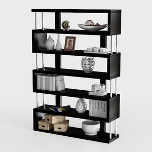 Modern Black Solid Wood Metal Bookshelf Display Shelving 3D Model
