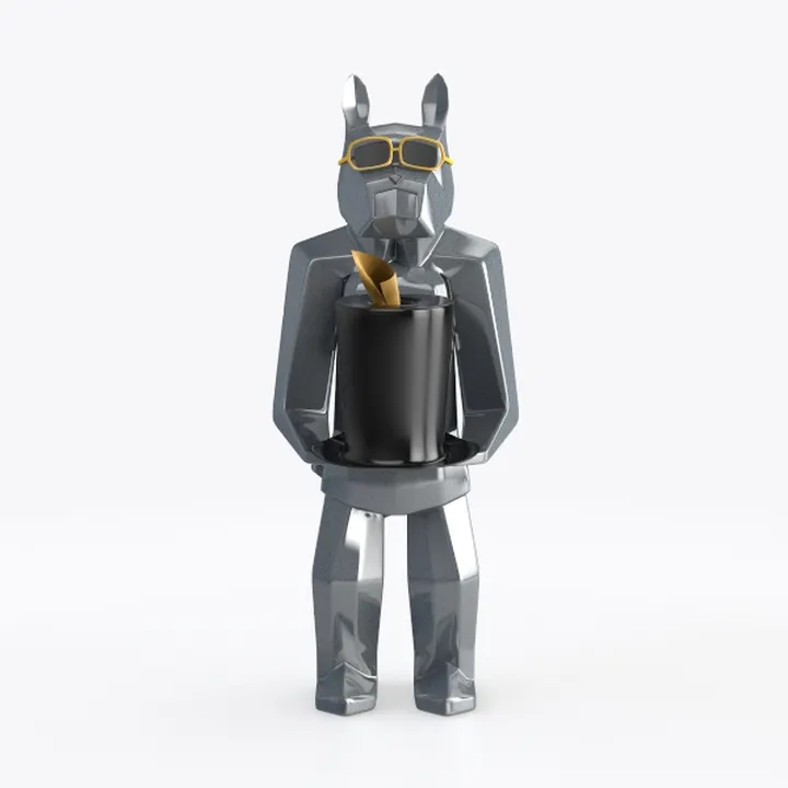 Modern Metal Geometric Bulldog Butler Statue Serving Tray 3D Model