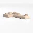 Minimalist Beige Velvet Modular Sectional Sofa 3D Model Left 45 Degree View