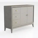 Minimalist Solid Oak Wood Storage Cabinet with Brass Hardware 3D Model Right 45 Degree View