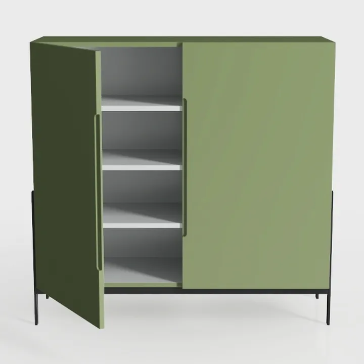 Modern Sage Green Metal Frame Double Door Cabinet 3D Model