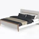 Modern Minimalist Solid Wood and Faux Leather Platform Bed 3D Model Left 45 Degree View