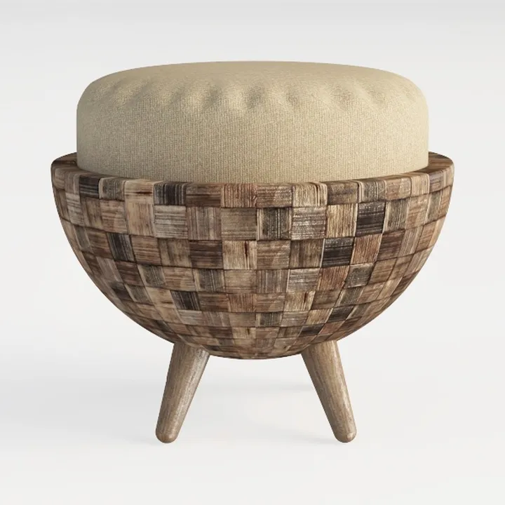Willow Wicker Frame Outdoor Ottoman 25 in. Round U