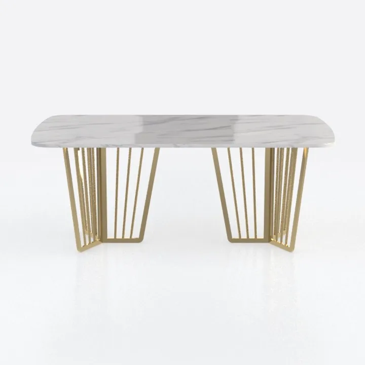 Modern Marble Top Gold Metal Frame Dining Table 3D Model