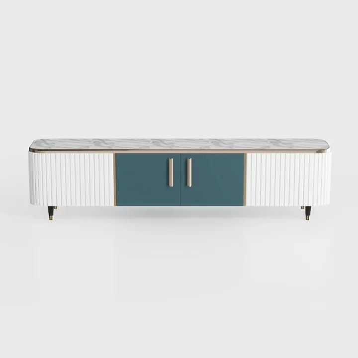 Modern Marble Top Solid Wood Fluted TV Stand Cabinet 3D Model