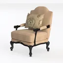 Vintage Fabric Upholstered Armchair with Decorative Throw Pillow 3D Model Left 45 Degree View