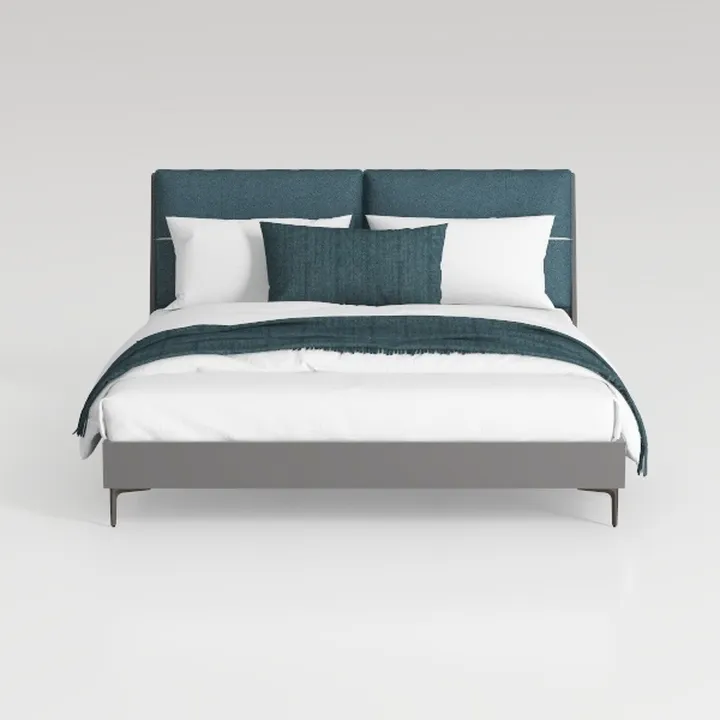 Modern Teal Fabric Upholstered Platform Bed 3D Model