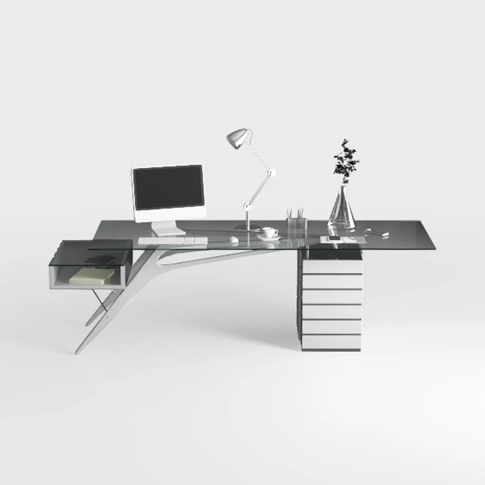 Neos Modern Furniture Bent Glass Computer Desk Con