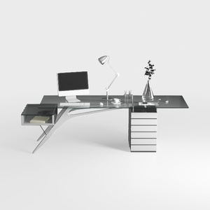 Neos Modern Furniture Bent Glass Computer Desk Con
