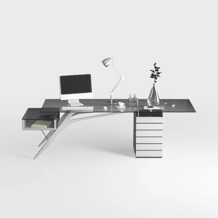 Neos Modern Furniture Bent Glass Computer Desk Con