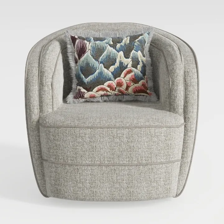 Modern Linen Fabric Upholstered Accent Armchair with Decorative Throw Pillow 3D Model