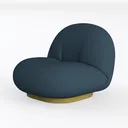 Minimalist Navy Fabric Upholstered Swivel Armchair 3D Model Left 45 Degree View