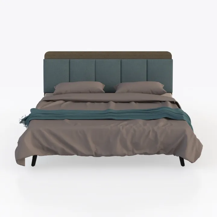 Modern Fabric Upholstered Solid Wood Headboard King Bed 3D Model