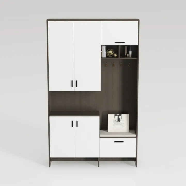 Modern Minimalist Solid Wood Multifunctional Entryway Cabinet Hall Tree 3D Model