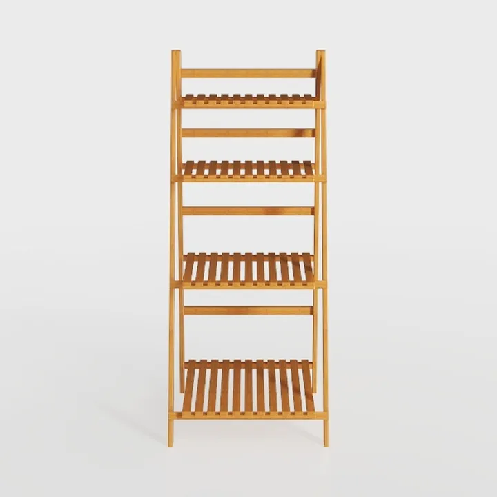 Minimalist Solid Wood Open Storage Shelving Unit 3D Model
