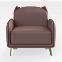 Modern Pink Fabric Cute Cat Ear Kids Armchair 3D Model Right 45 Degree View
