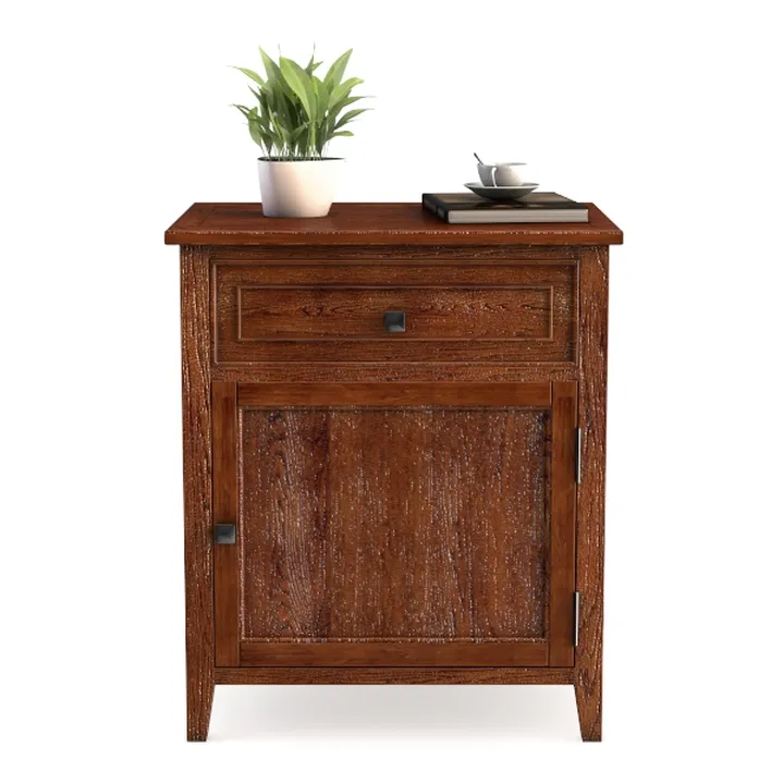 Rustic Solid Oak Wood Nightstand Cabinet with Drawer 3D Model