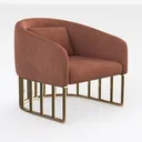 Modern Velvet Upholstered Gold Metal Base Barrel Armchair 3D Model Right 45 Degree View
