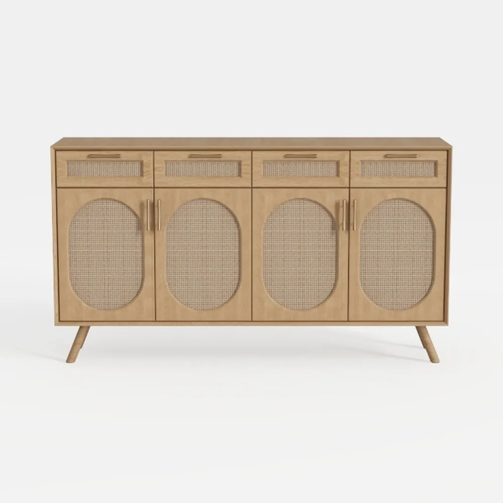 Rattan Sideboard Set of 2 Boho Kitchen Storage