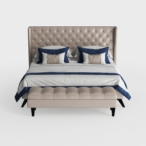 DUORUIMI Queen Size Ivory Velvet Upholstered Wingb