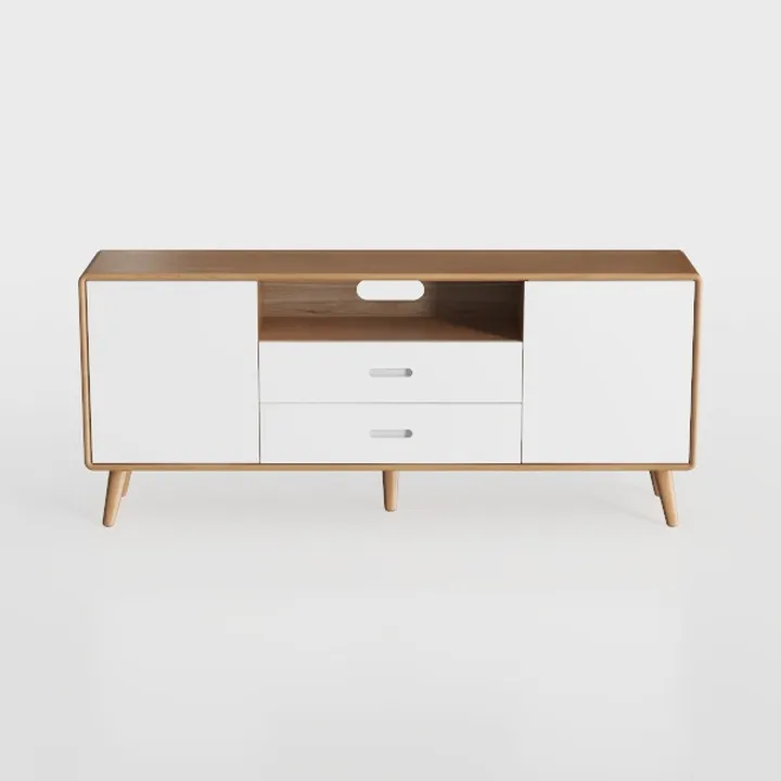 Modern Minimalist Solid Wood White TV Stand Cabinet 3D Model