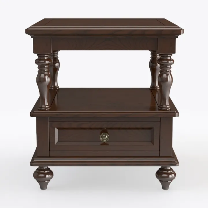 Vintage Solid Walnut Wood Single Drawer End Table 3D Model