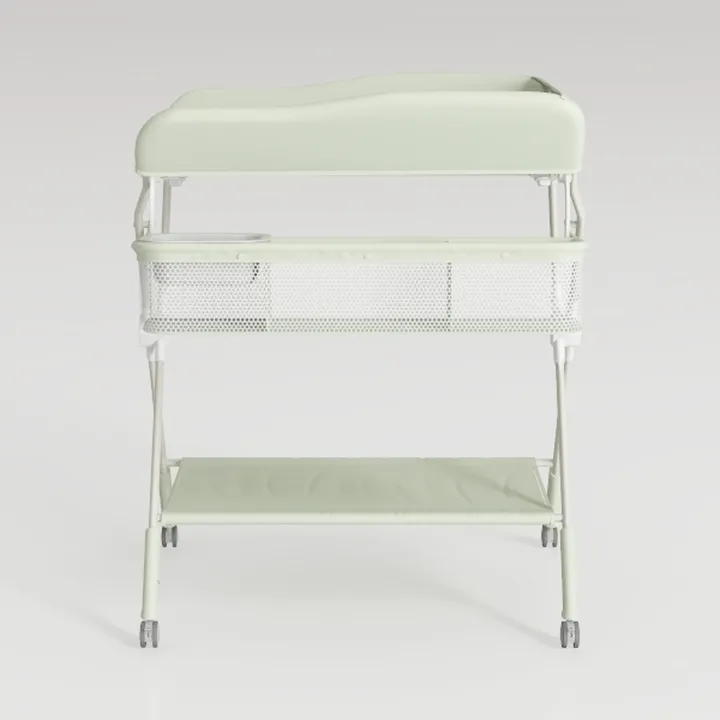 Minimalist Pastel Green Baby Changing Table with Storage Shelves 3D Model