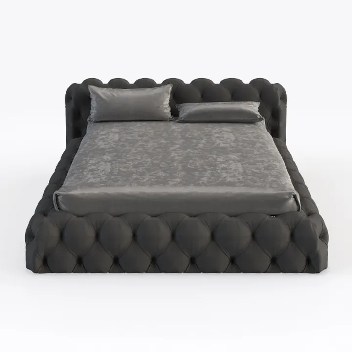 Modern Tufted Velvet Upholstered Queen Bed 3D Model