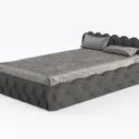 Modern Tufted Velvet Upholstered Queen Bed 3D Model Left 45 Degree View