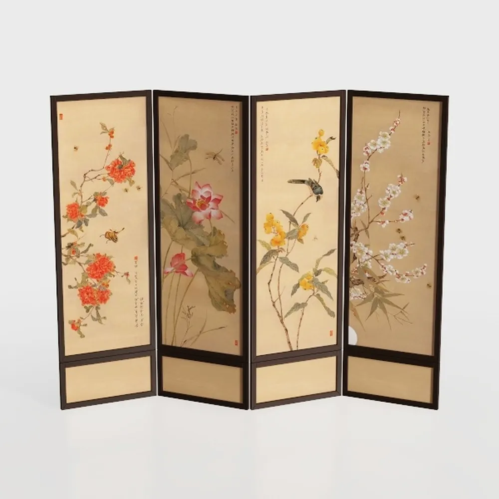 MyGift Decorative 4 Panel Folding Room Divider 