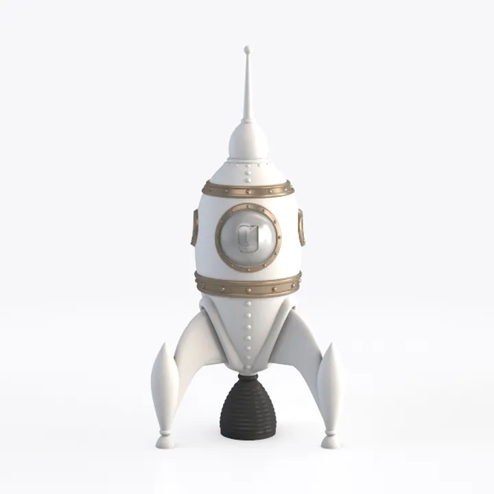 Vintage Retro White Brass Accent Rocket Ship Decor 3D Model