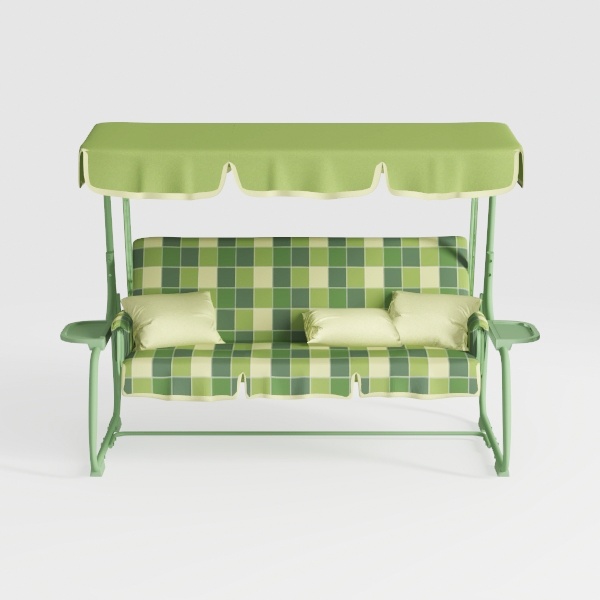 3-Person Green Steel Outdoor Patio Canopy Swing wi