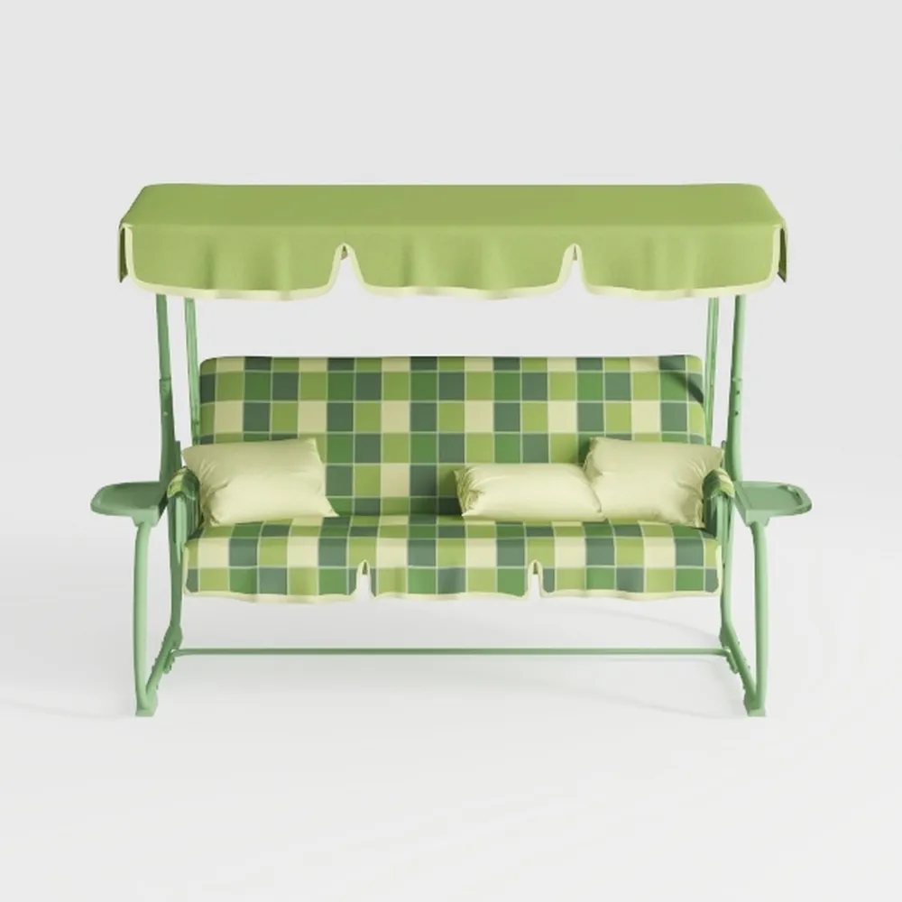 3-Person Green Steel Outdoor Patio Canopy Swing wi