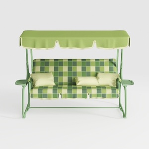 3-Person Green Steel Outdoor Patio Canopy Swing wi