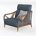 Modern Blue Fabric Solid Wood Armchair 3D Model Left 45 Degree View