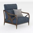 Modern Blue Fabric Solid Wood Armchair 3D Model Right 45 Degree View