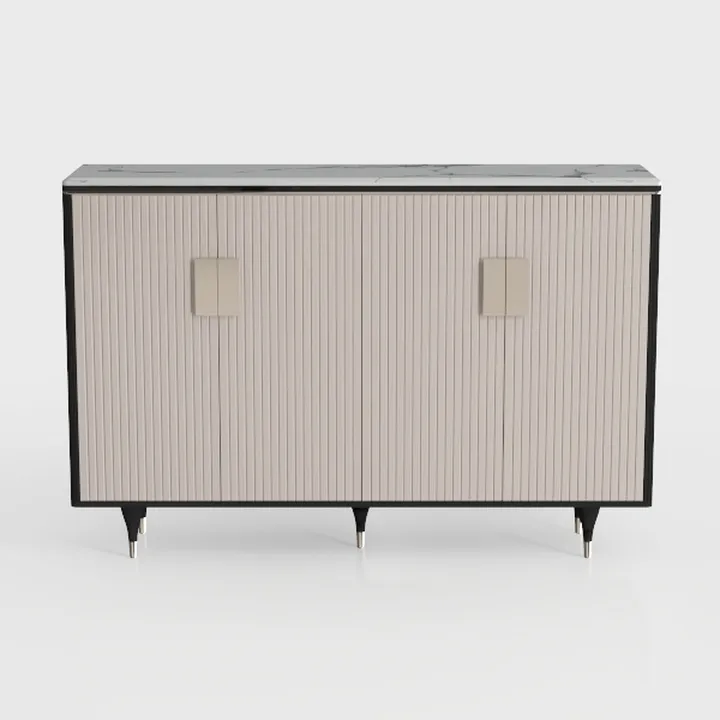 Modern Marble Top Fluted Solid Wood Sideboard Cabinet 3D Model