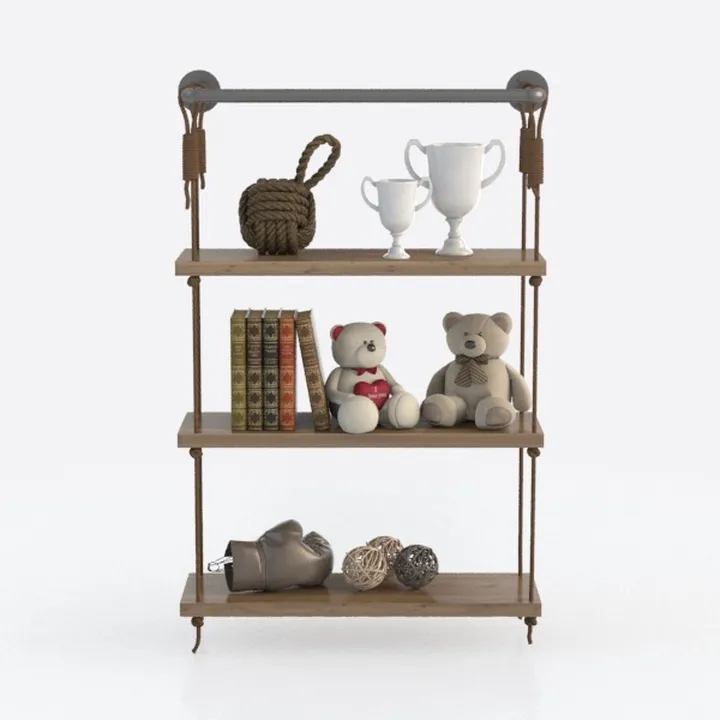 Industrial Solid Wood Metal Hanging Wall Shelf 3D Model