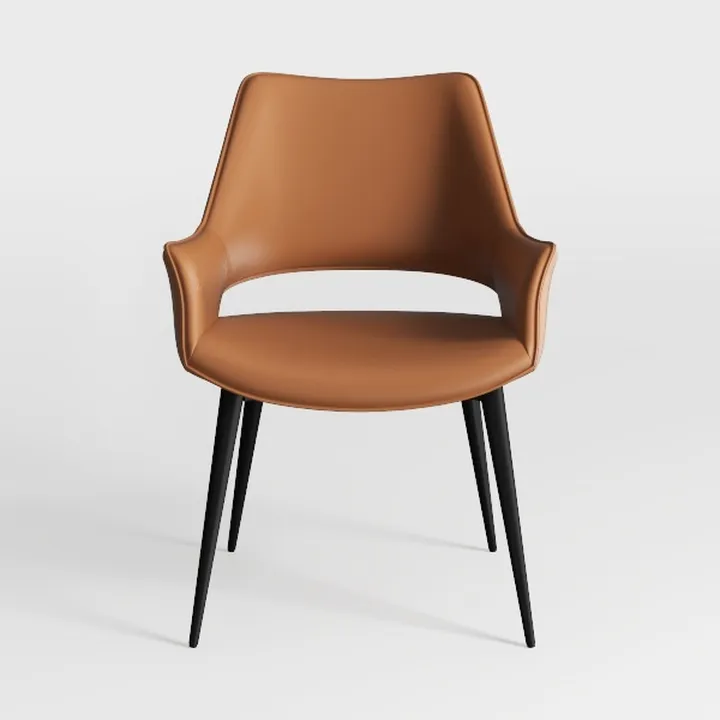 Modern Brown Leather Upholstered Armchair With Black Metal Legs 3D Model